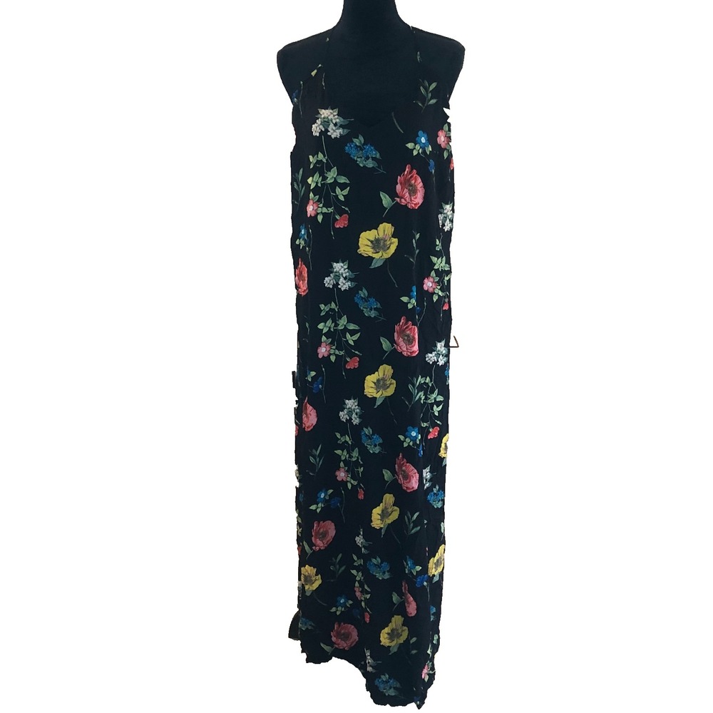 Old Navy Black Floral Maxi Dress with Pink, Yellow & Blue Blooms